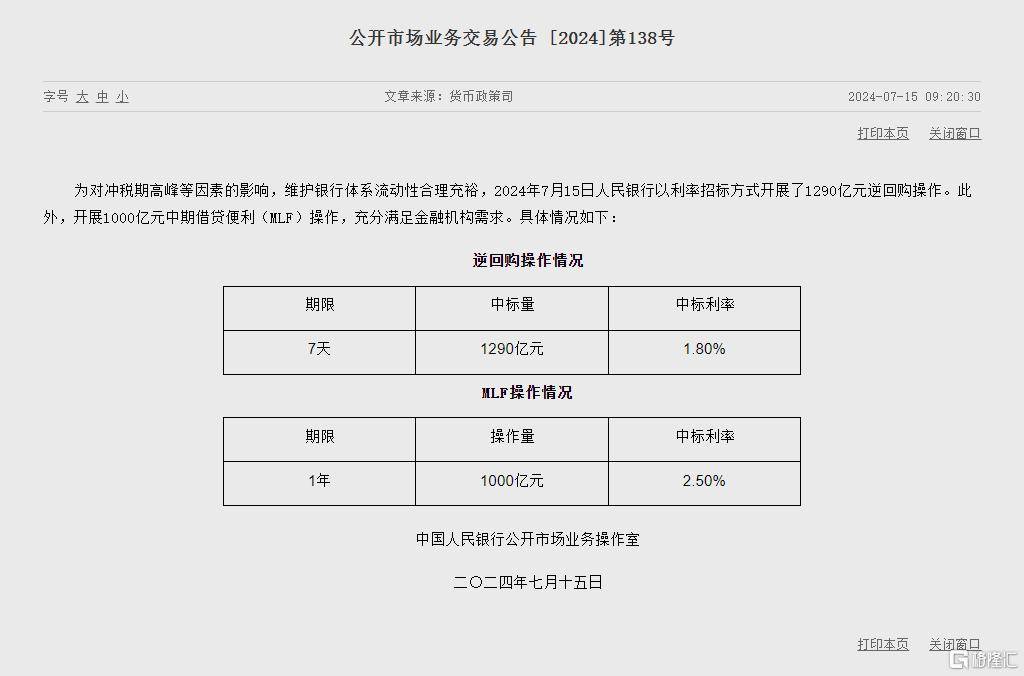 央行优化操作方式 MLF利率政策属性淡出