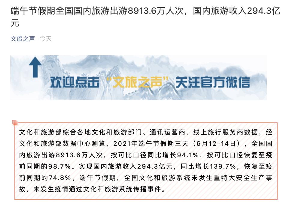 端午节假期国内近1.2亿人次出游