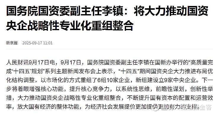 国务院国资委：扎实做好新央企组建和战略性重组