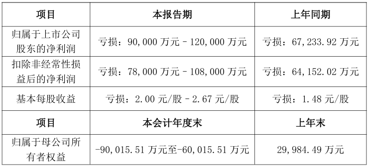 中光学：预计2025年亏损2.32亿元至2.92亿元